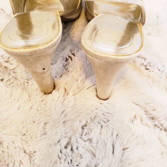 ETIENNE AIGNER GOLD & BEIGE STRAPPY HEEL SIZE 8 - Picture 3 of 7